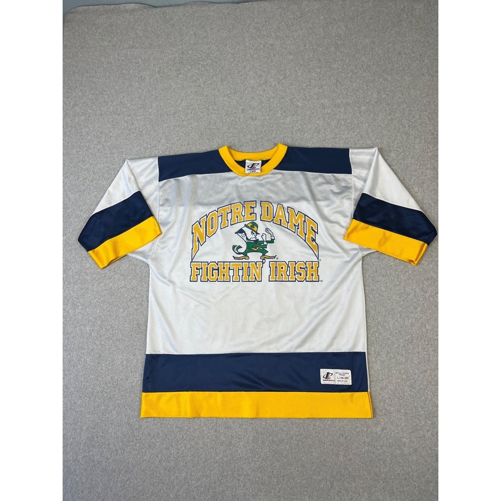 Vintage Notre Dame Fighting Irish Hockey Jersey Mens L White Mesh Made‎ USA